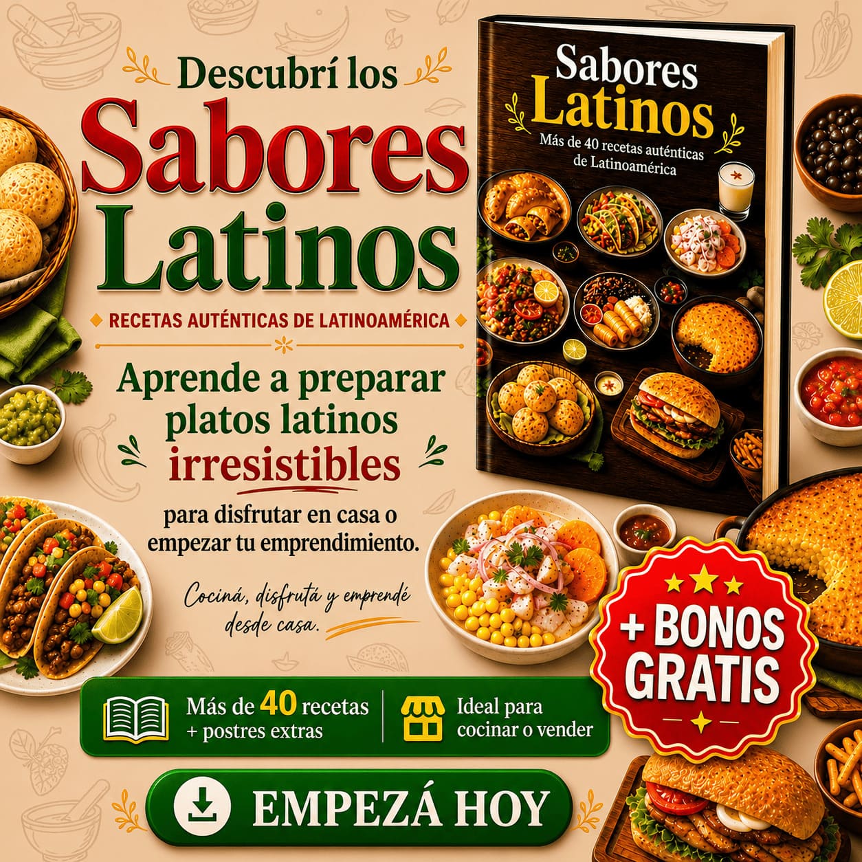SABORES LATINOS + BONOS GRATIS PARA COMPARTIR O EMPRENDER DESDE CASA